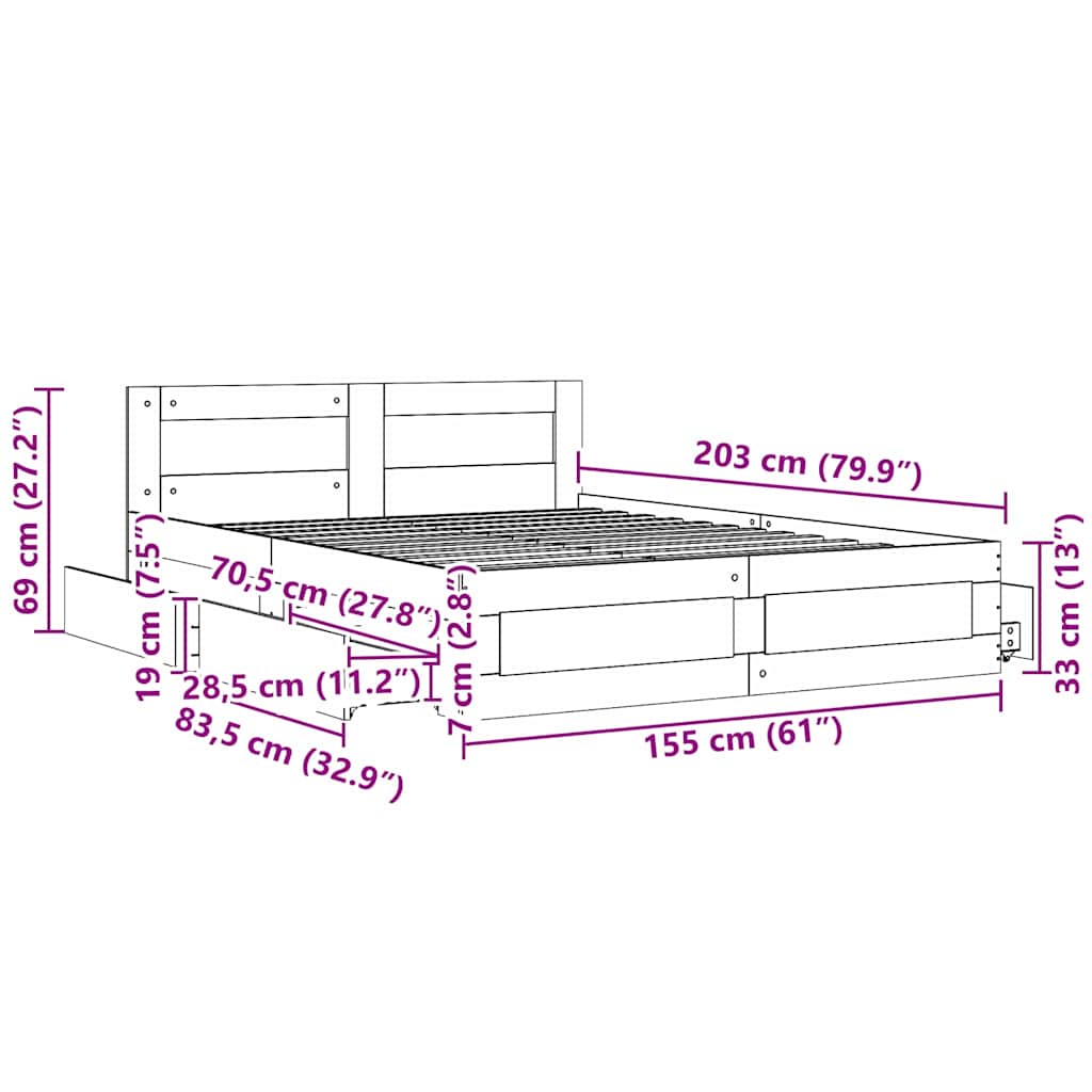 Bed Frame with Drawer 2 pcs Sonoma 153 x 203 cm Engineered Wood