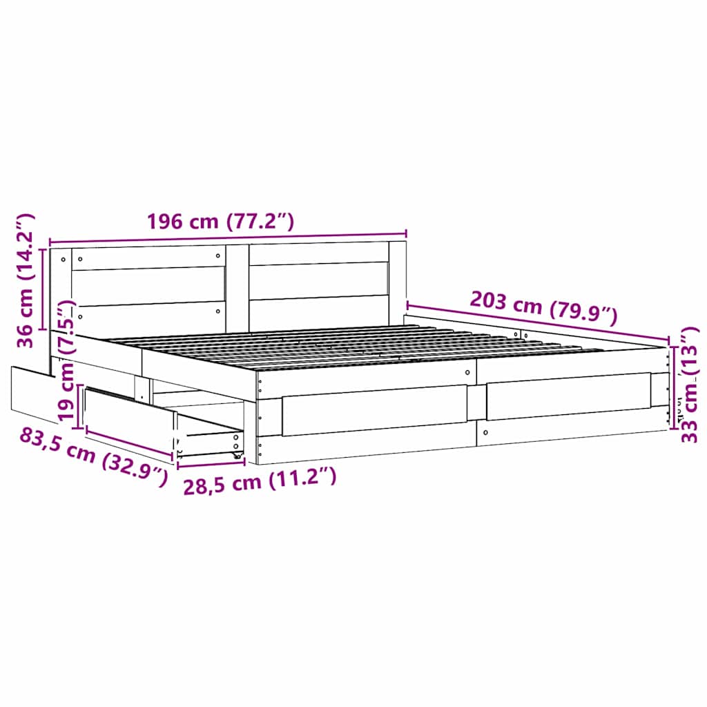 Bed Frame with Drawer White 193 x 203 cm Engineered Wood