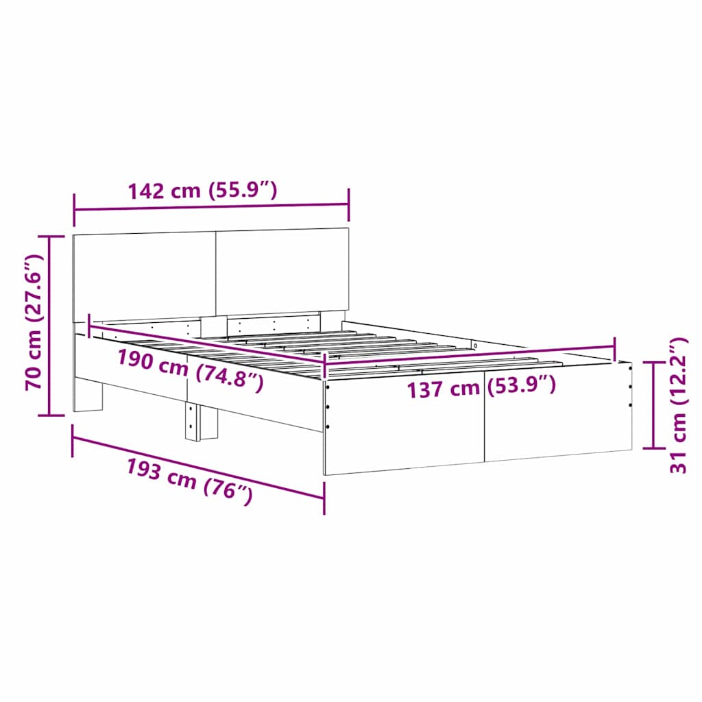 Bed Frame with Headboard White 137 x 190 cm Engineered wood