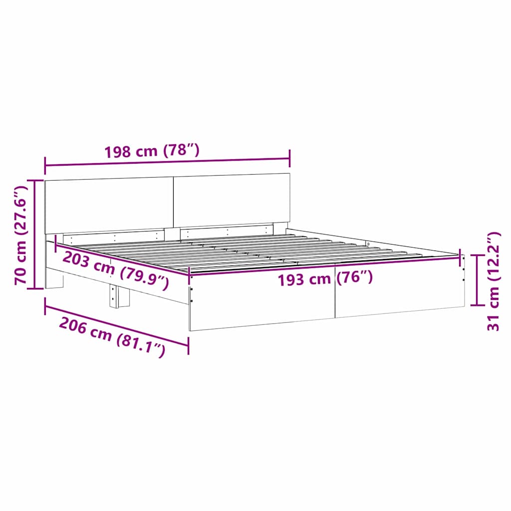 Bed Frame with Headboard White 193 x 203 cm Engineered wood