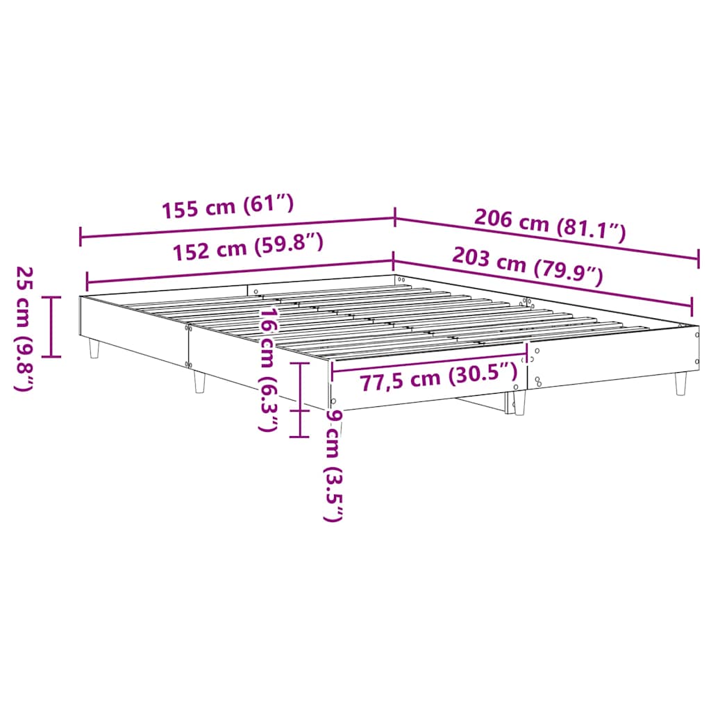 Bed Frame Sonoma 152 x 203 cm Engineered Wood