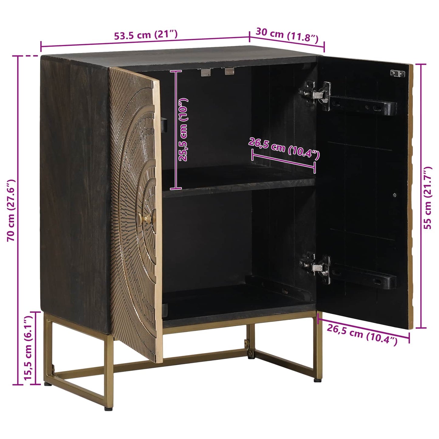 Sideboard Brass 53.5 x 30 x 70 cm