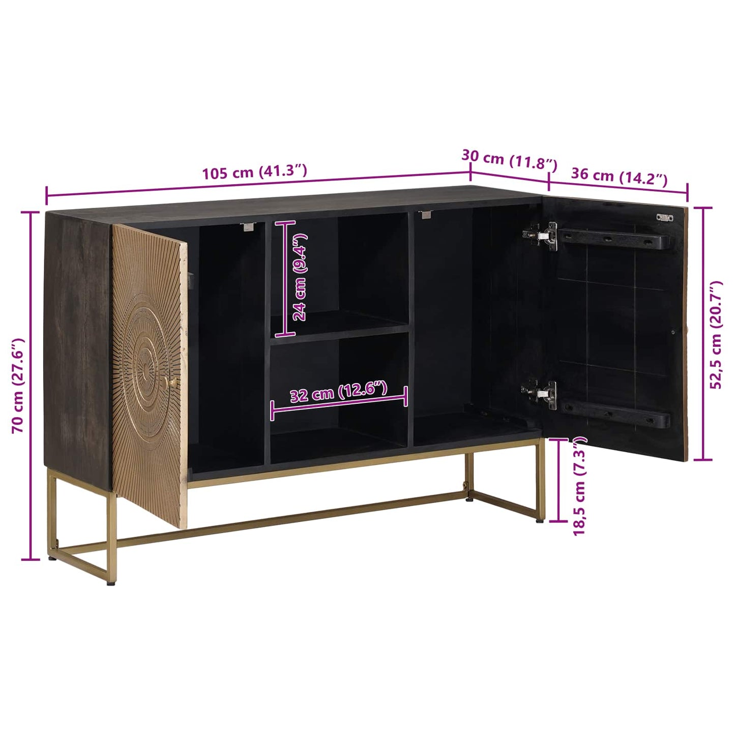 Sideboard Brass 105 x 30 x 70 cm