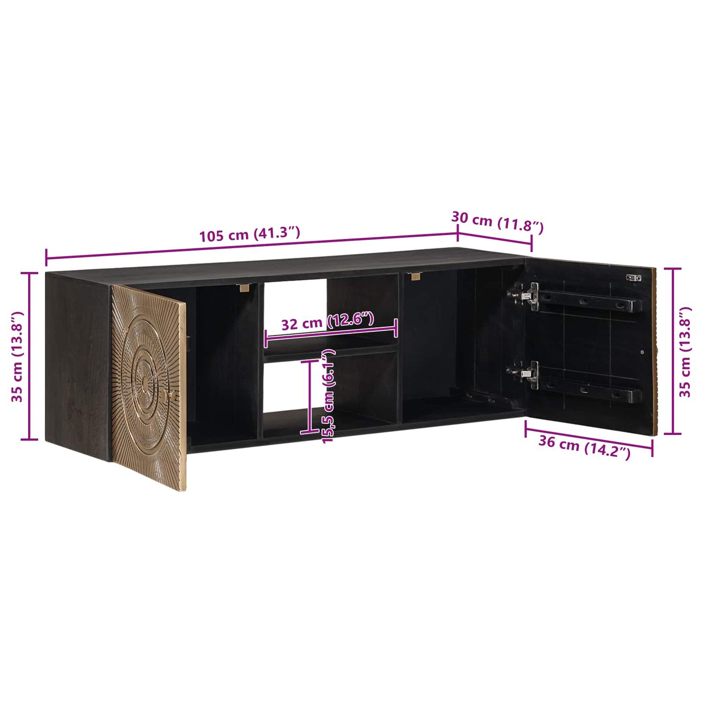 TV Cabinet with Shelf with Storage Brass 105 x 30 x 35 cm