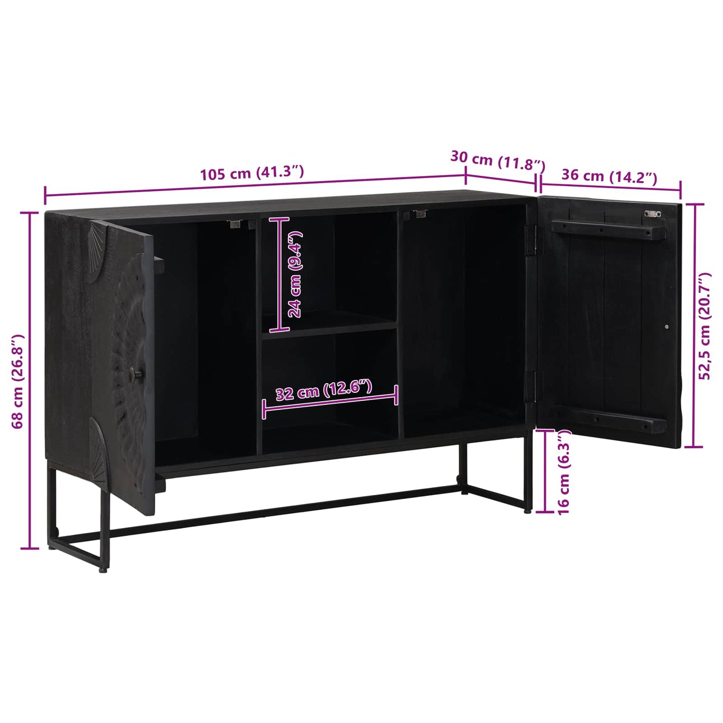 Sideboard Black 105 x 30 x 68 cm