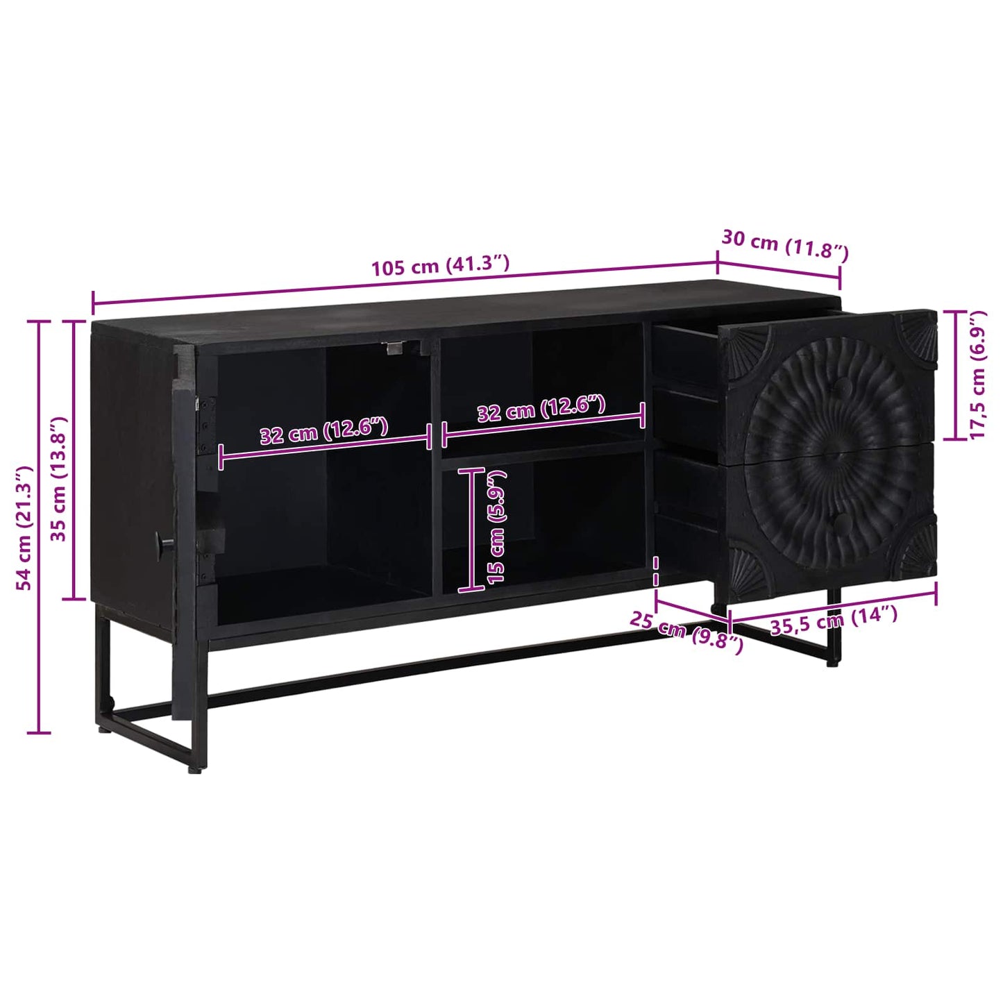 TV Cabinet with Drawer with Shelf Black 105 x 30 x 54 cm