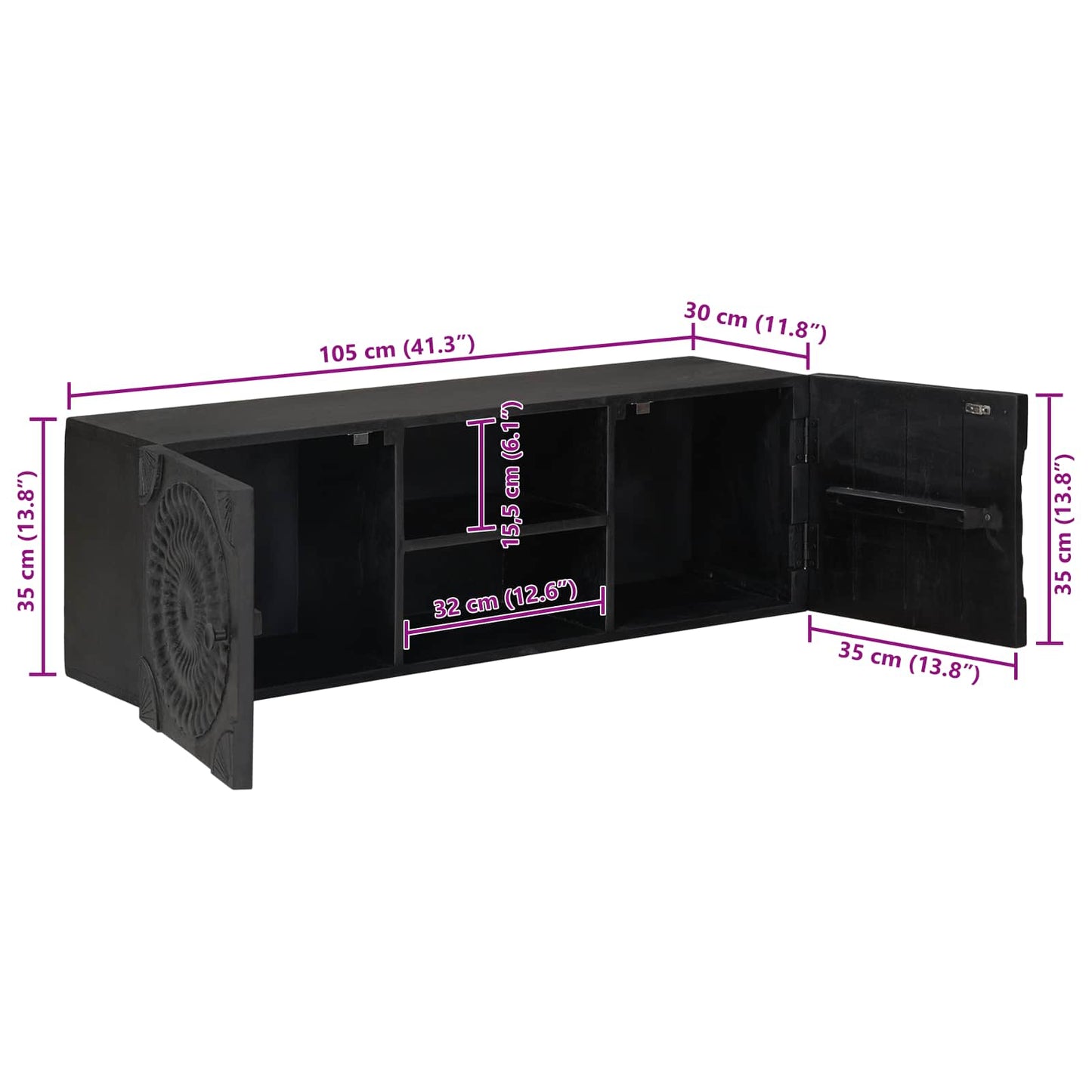 TV Cabinet with Shelf with Storage Black 105 x 30 x 35 cm