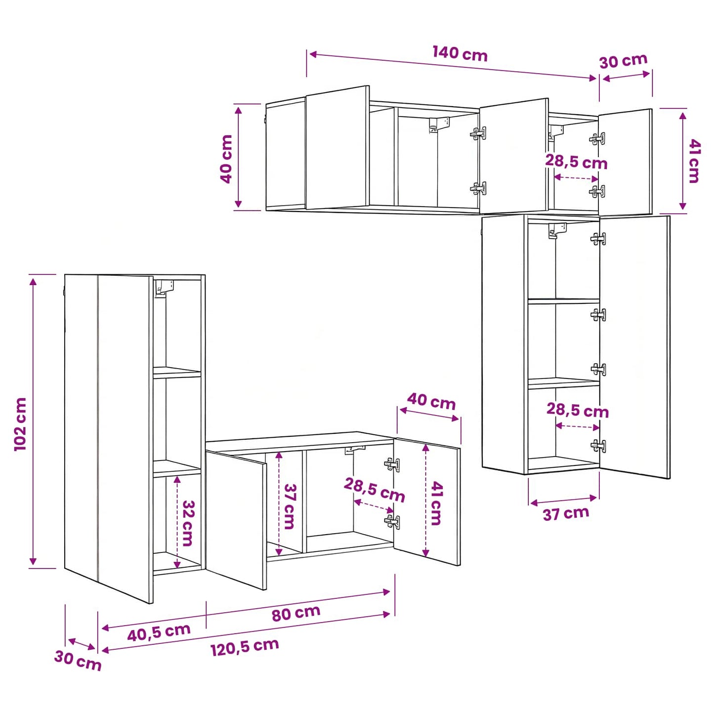 TV Wall Unit 5 pcs Black oak Engineered Wood