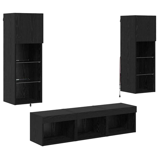 TV Wall Units 5 pcs Black Oak Engineered Wood