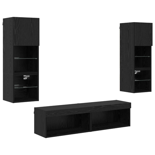 TV Wall Unit 6 pcs Black Oak Engineered Wood