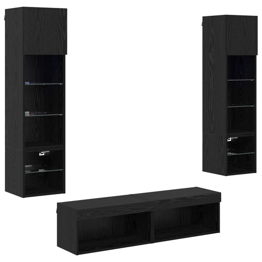 TV Wall Unit 6 pcs Black Oak Engineered Wood