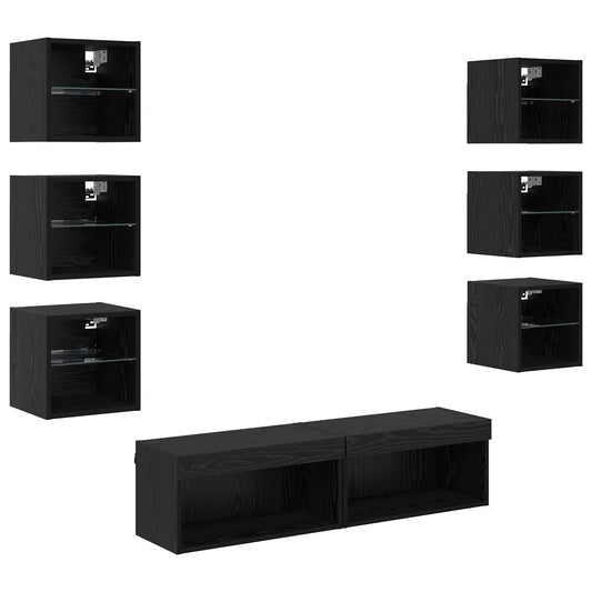 TV Cabinet 8 pcs Black Oak Glass