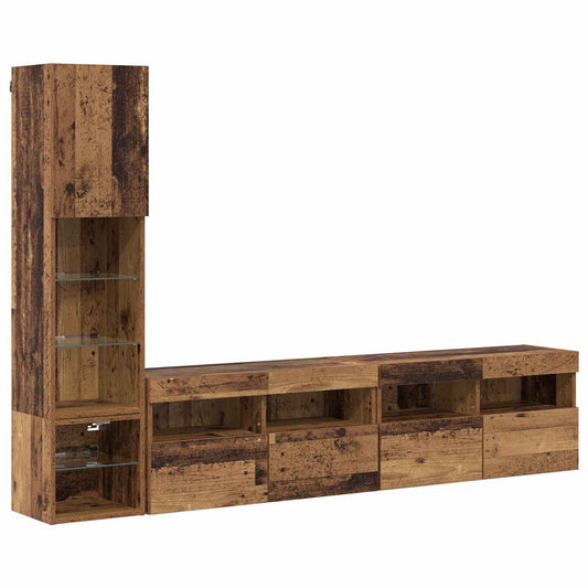 TV Wall Unit 4 pcs Old Wood Engineered Wood