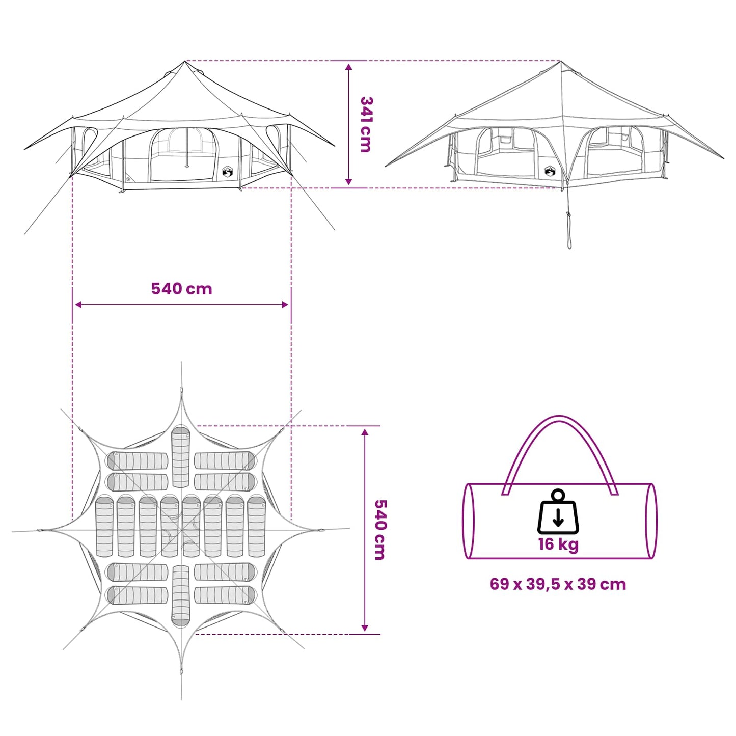 Family Tent Green 18-Person 185T Polyester with PU Coating