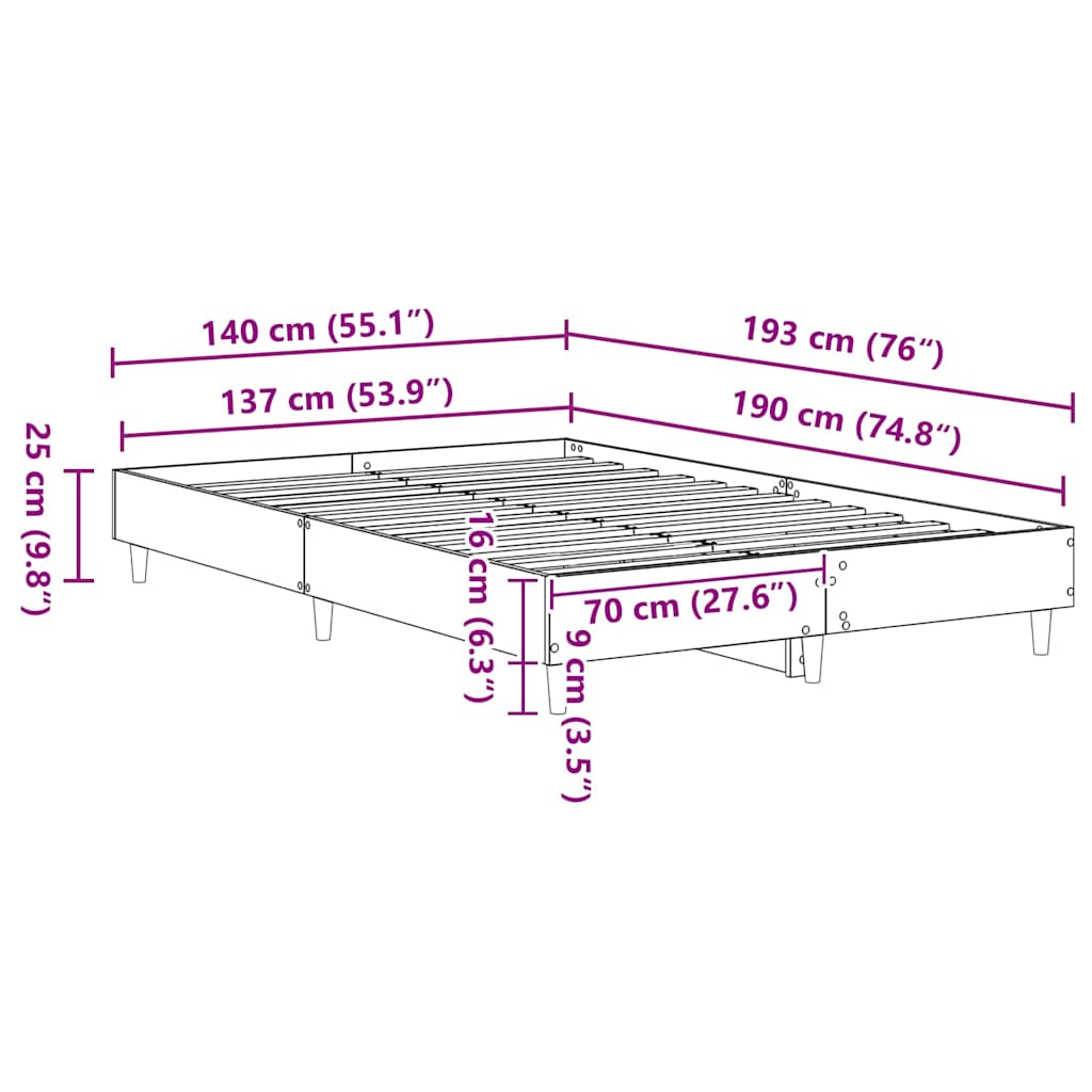 Bed Frame White 137 x 190 cm Engineered Wood