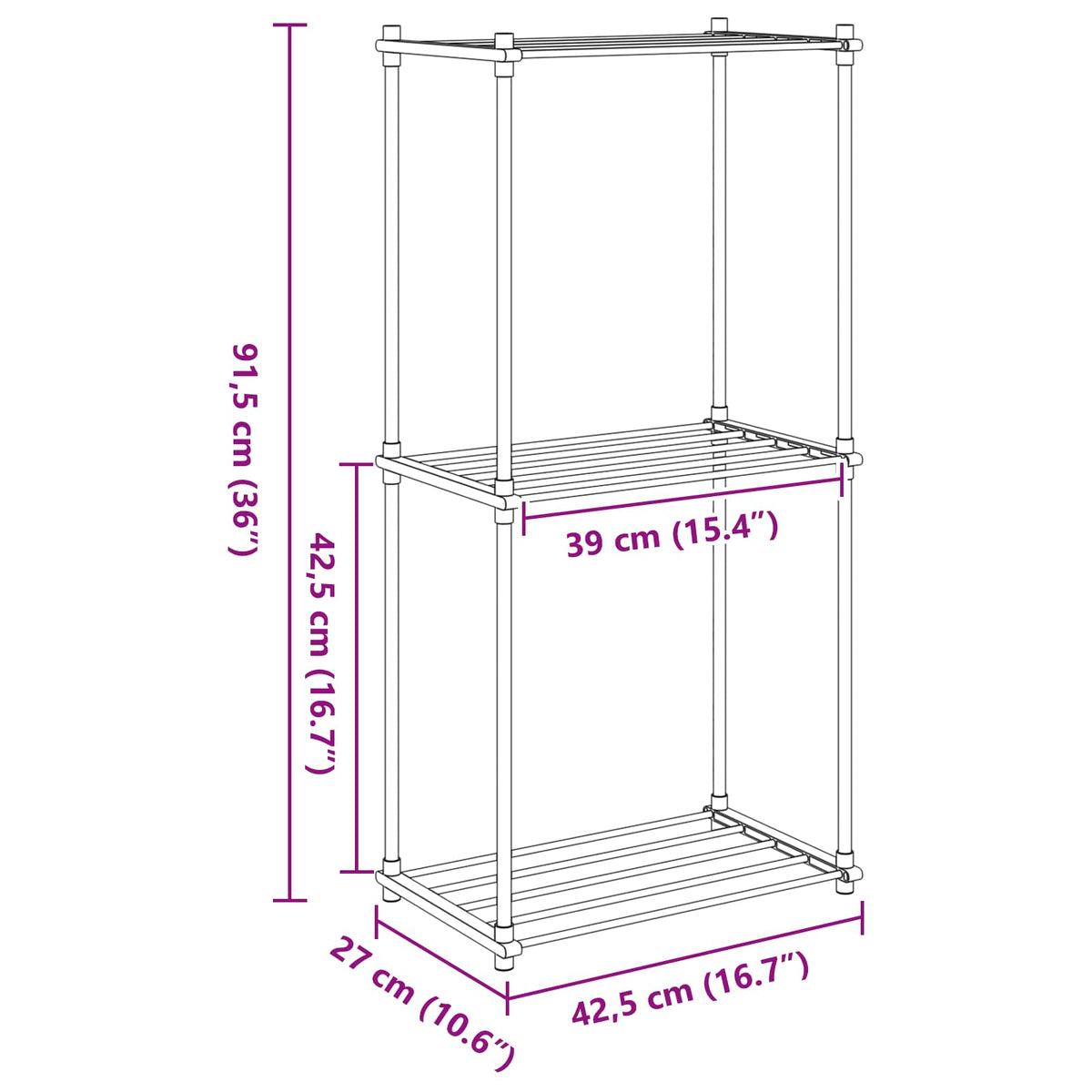 Tubular Shelf with Storage White 42.5 x 27 x 91.5 cm Aluminium