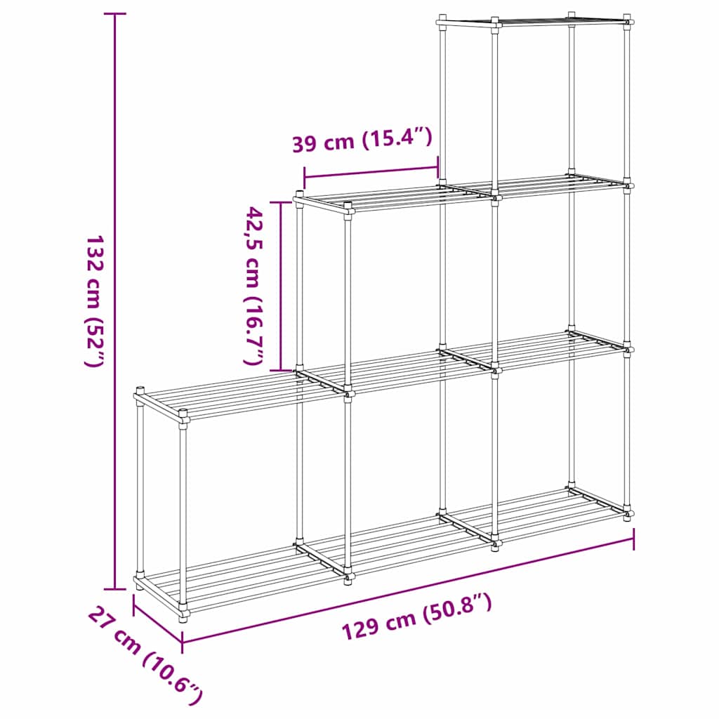 Tubular Shelf with Storage White 129 x 27 x 132 cm Aluminium