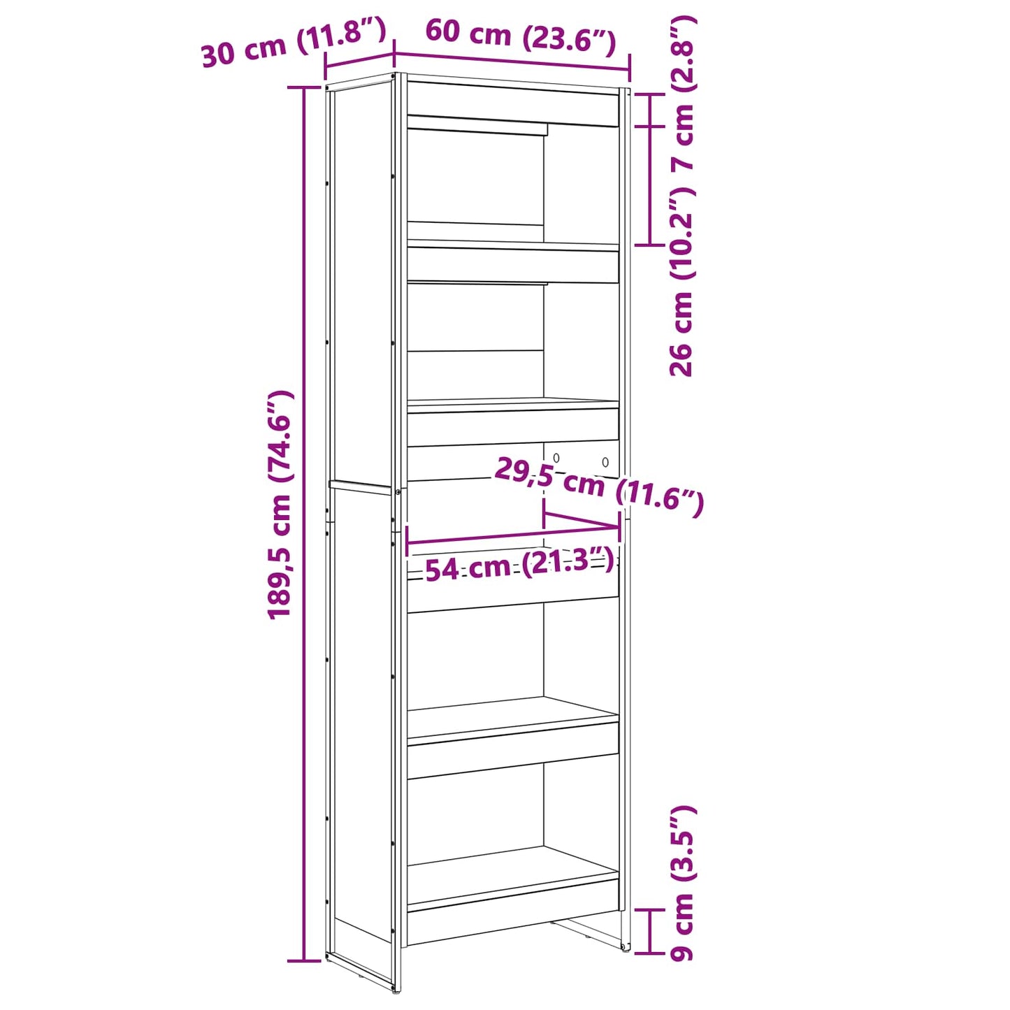 Book Cabinet 60 x 30 x 189.5 cm Engineered Wood Old Wood