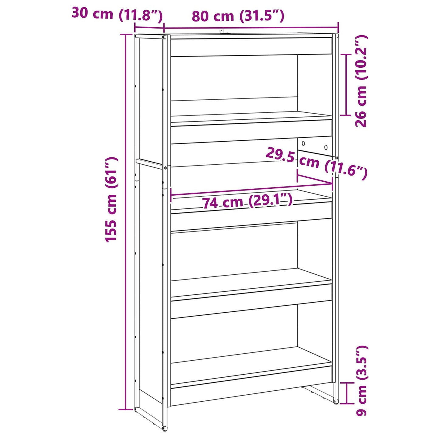 Book Cabinet 80 x 30 x 155 cm Engineered Wood Old Wood