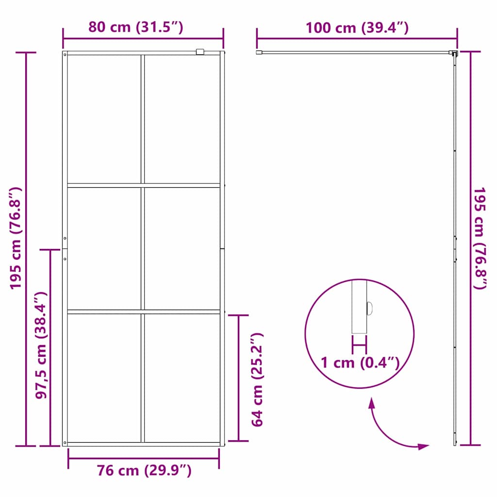 Walk-in Shower Wall Black 80 x 195 cm Tempered Glass