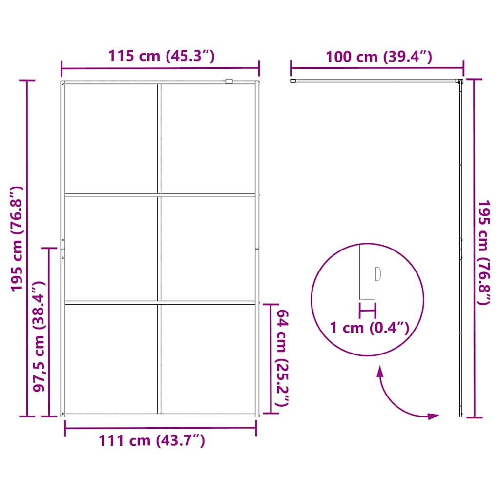 Walk-in Shower Wall Black 115 x 195 cm Tempered Glass