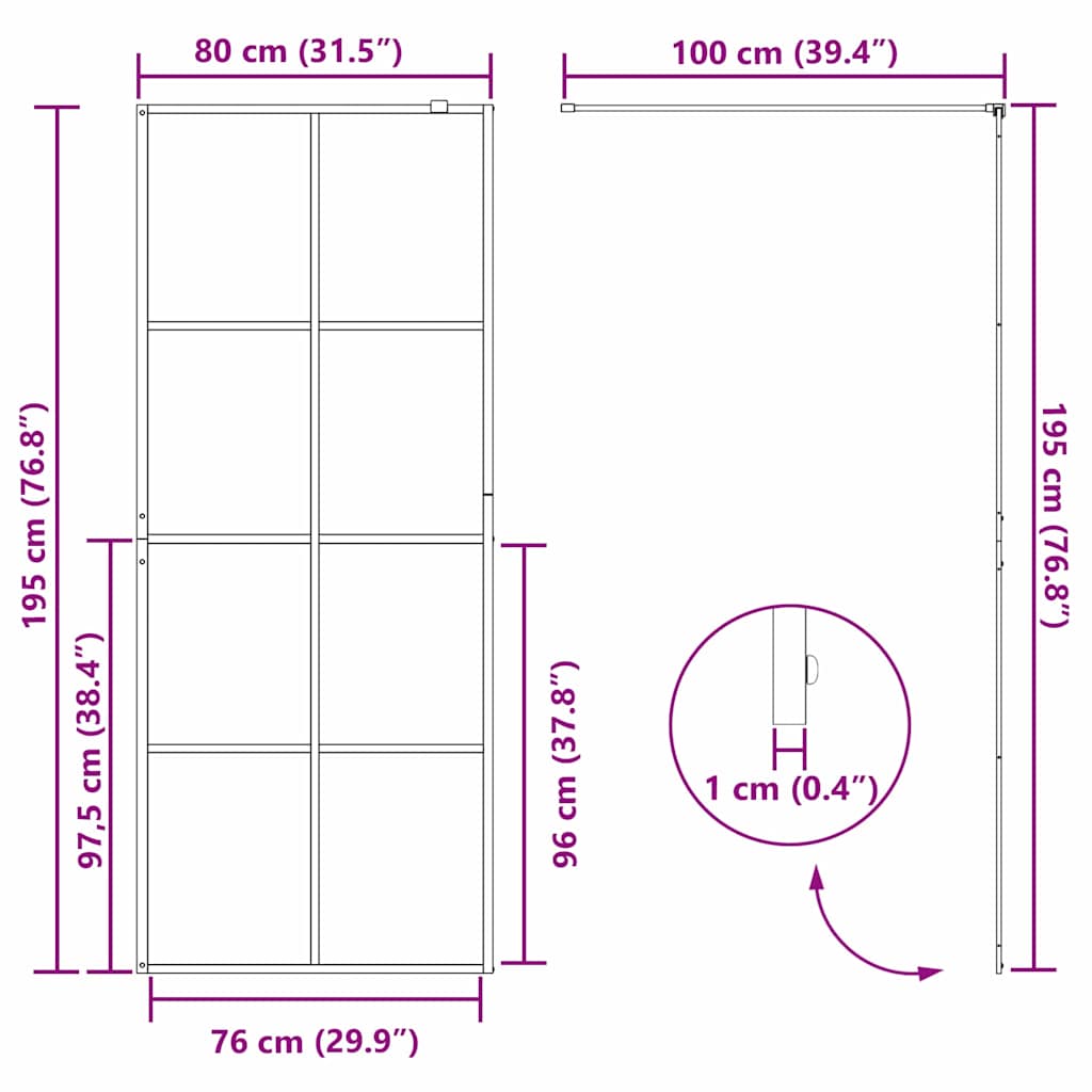 Walk-in Shower Wall Gold 80 x 195 cm Tempered Glass