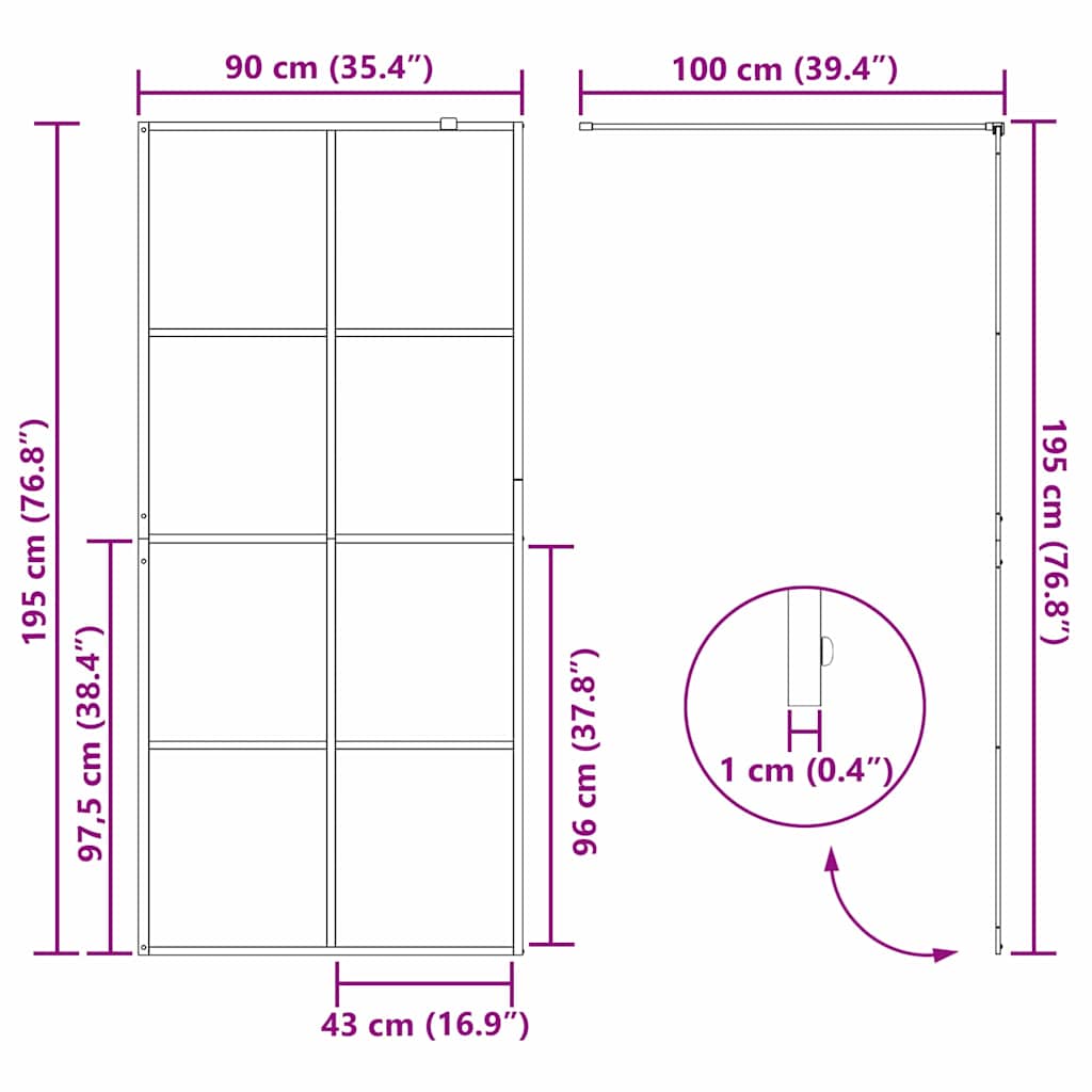 Walk-in Shower Wall Gold 90 x 195 cm Tempered Glass