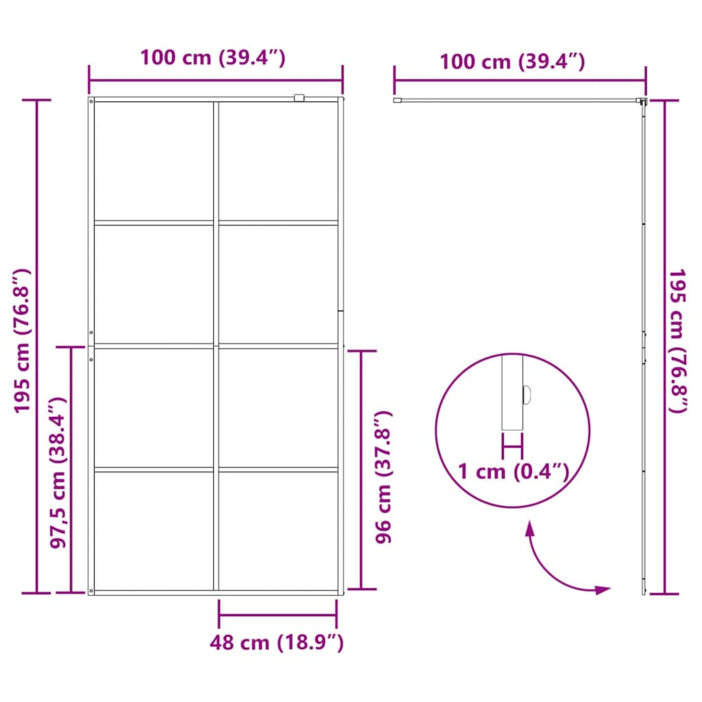 Walk-in Shower Wall Gold 100 x 195 cm Tempered Glass