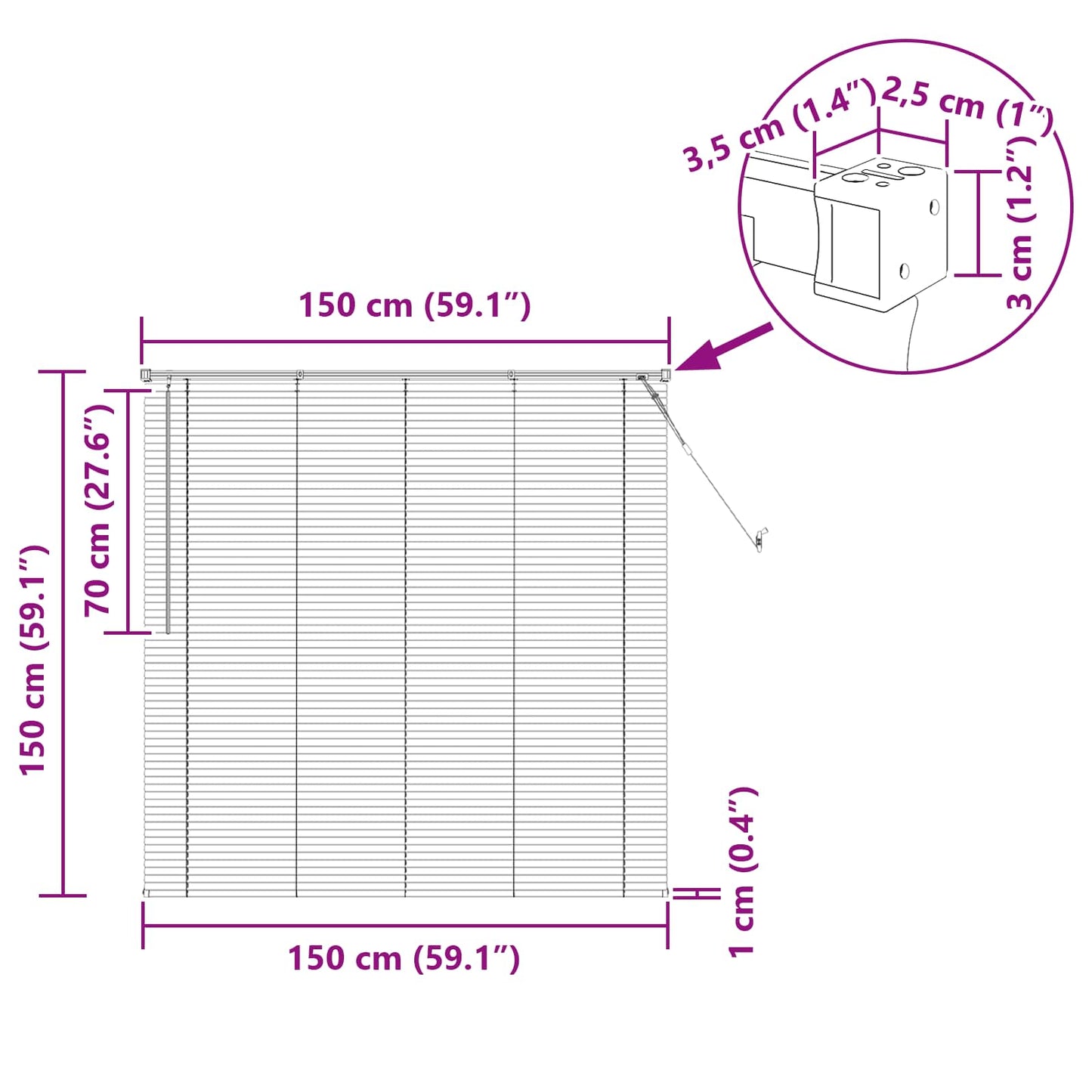 Venetian Blind Light Brown with Pattern 150 x 150 cm 25 mm PVC