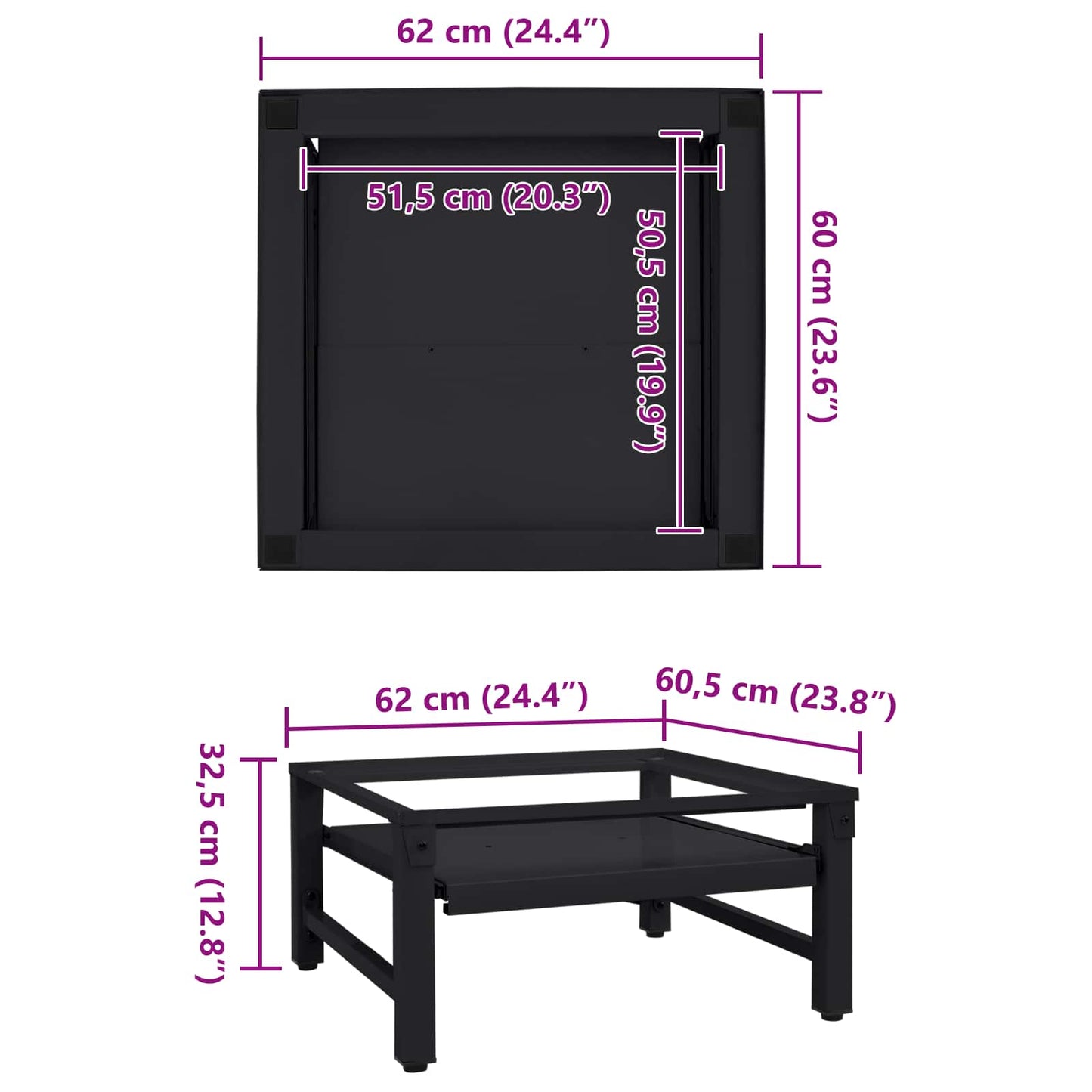 Washing Machine Pedestal Black 62 x 60.5 x 32.5 cm Steel