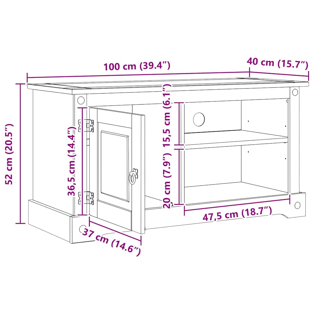 TV Cabinet CORONA 100 x 40 x 52 cm White Solid Pine Wood