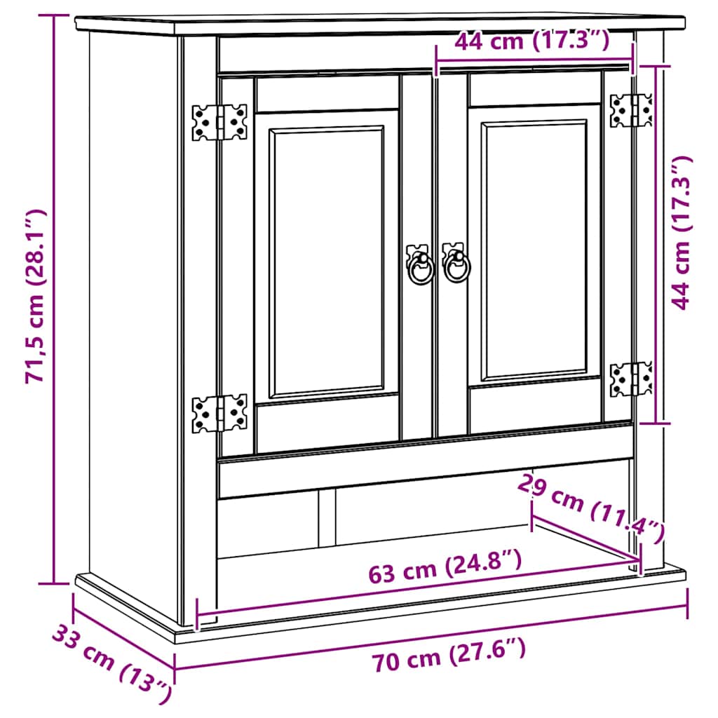 Hanging Cabinet CORONA White 70 x 33 x 71.5 cm Solid Pine Wood
