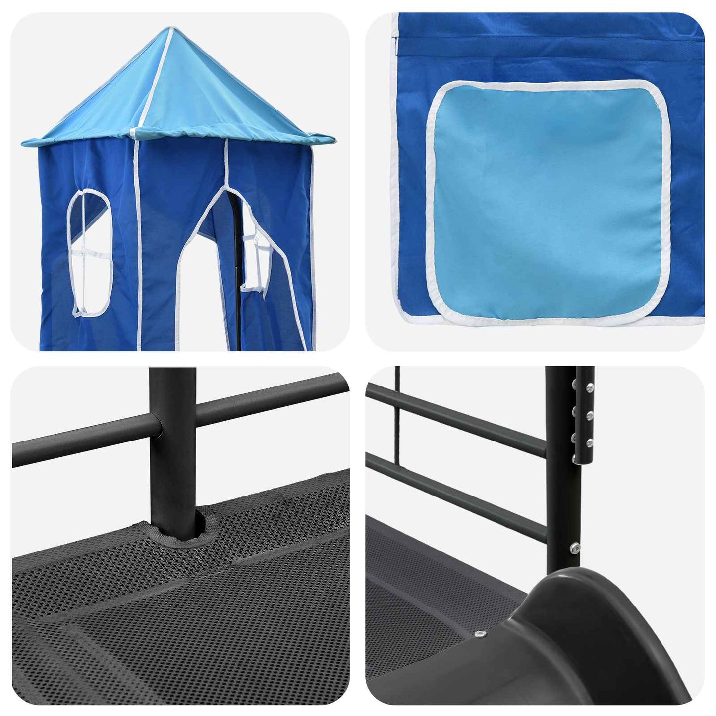 Kids'Bunk Bed Frame Plain Black and Blue 90 x 190 cm Metal