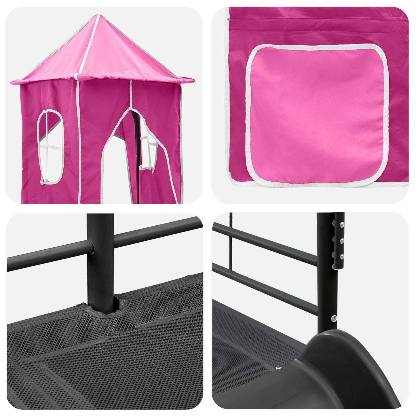 Kids'Bunk Bed Frame Plain Black and Pink 80 x 200 cm Metal