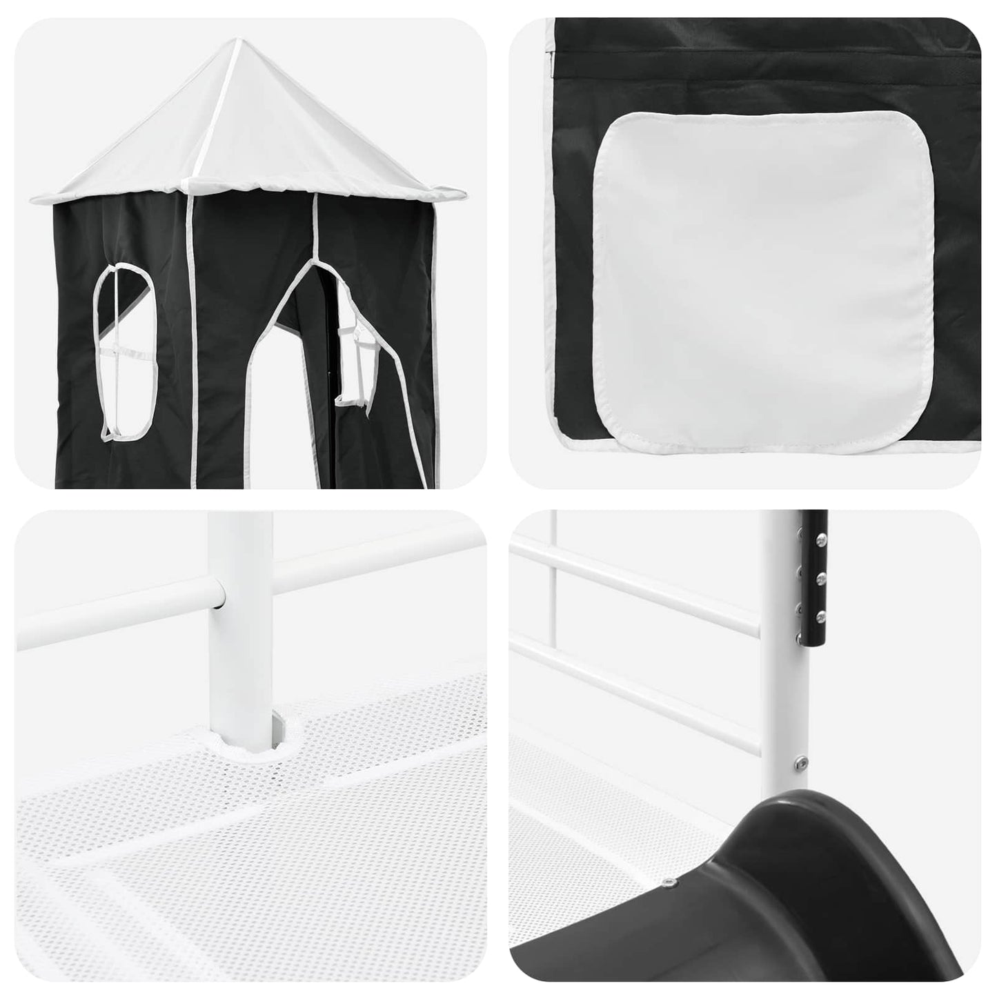 Kids'Bunk Bed Frame Plain White and Black 75 x 190 cm Metal