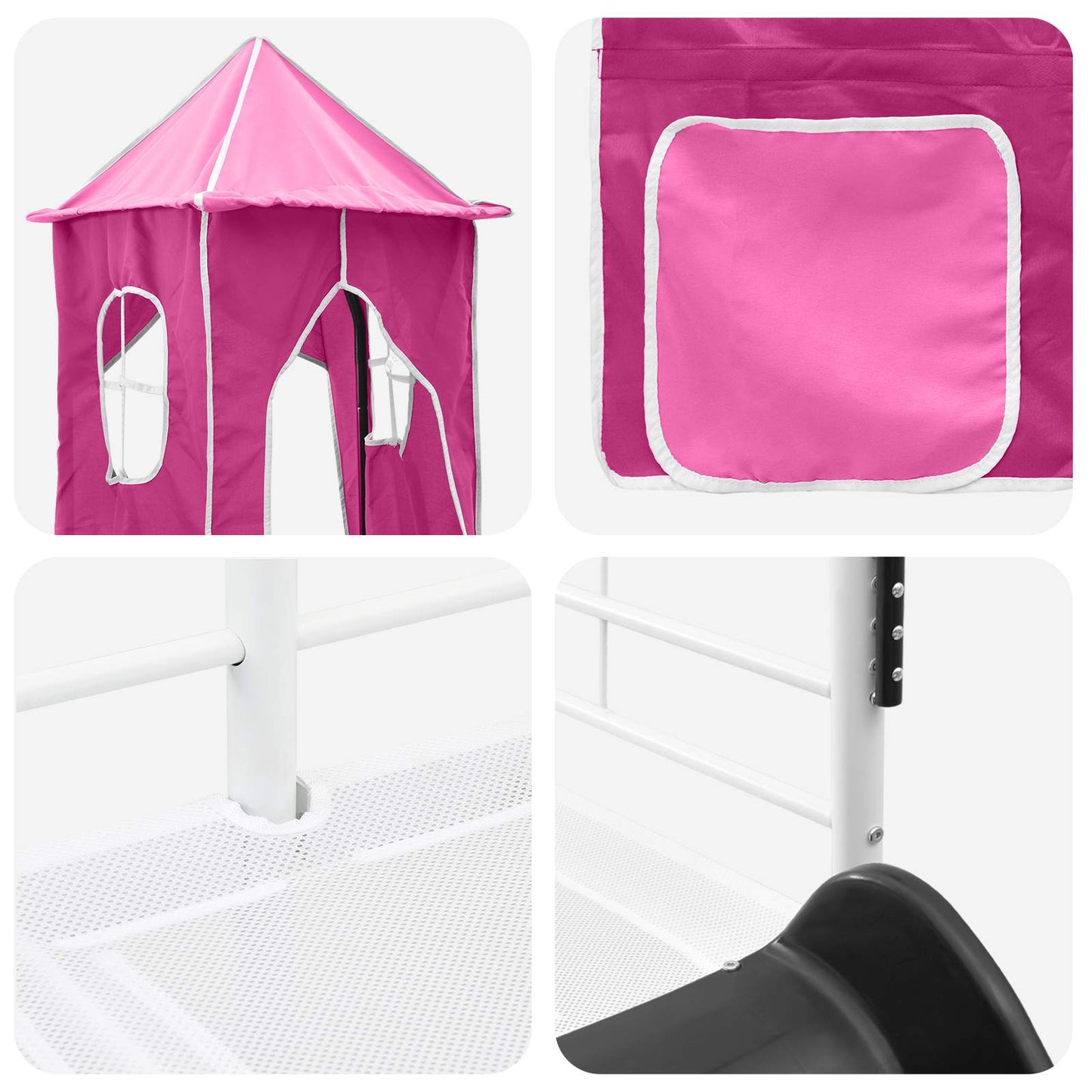 Kids'Bunk Bed Frame Plain White and Pink 90 x 190 cm Metal