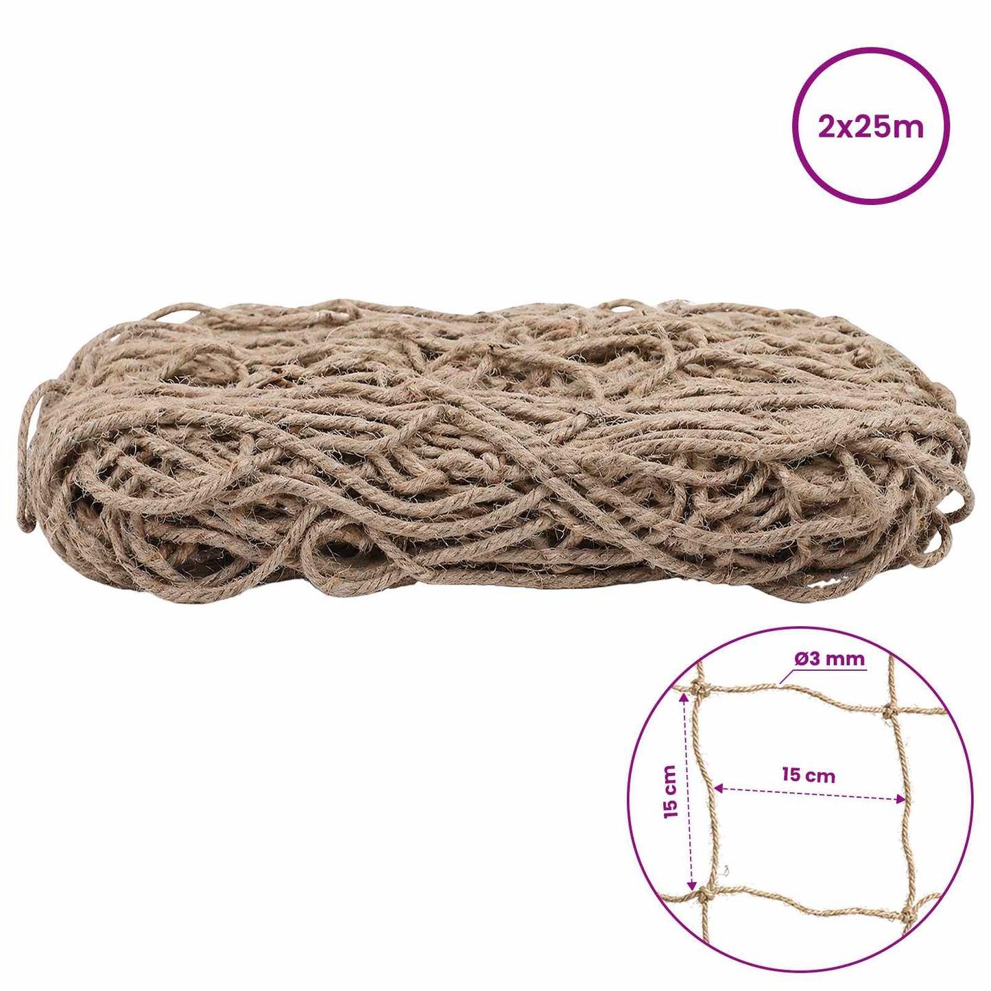Jute Plant Support Netting Natural 2 x 25 m 100% Tossa Jute