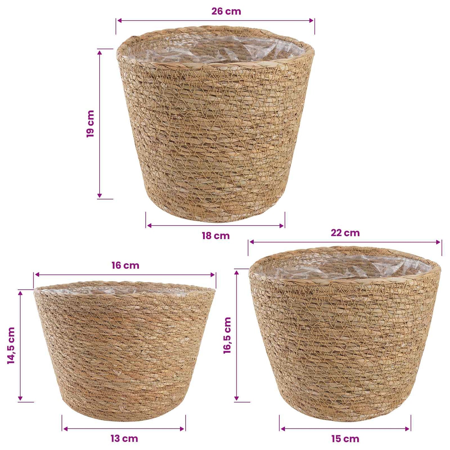 3 pcs Natural Ø26 x 19 cm 100% Seagrass