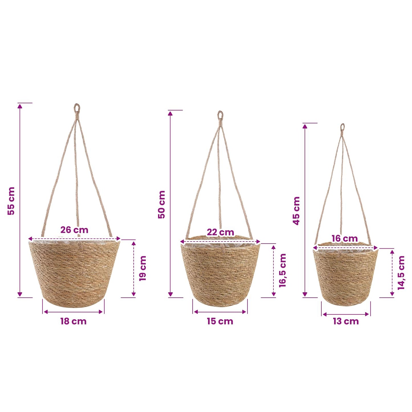 3 pcs Natural Ø26 x 19 cm 100% Seagrass