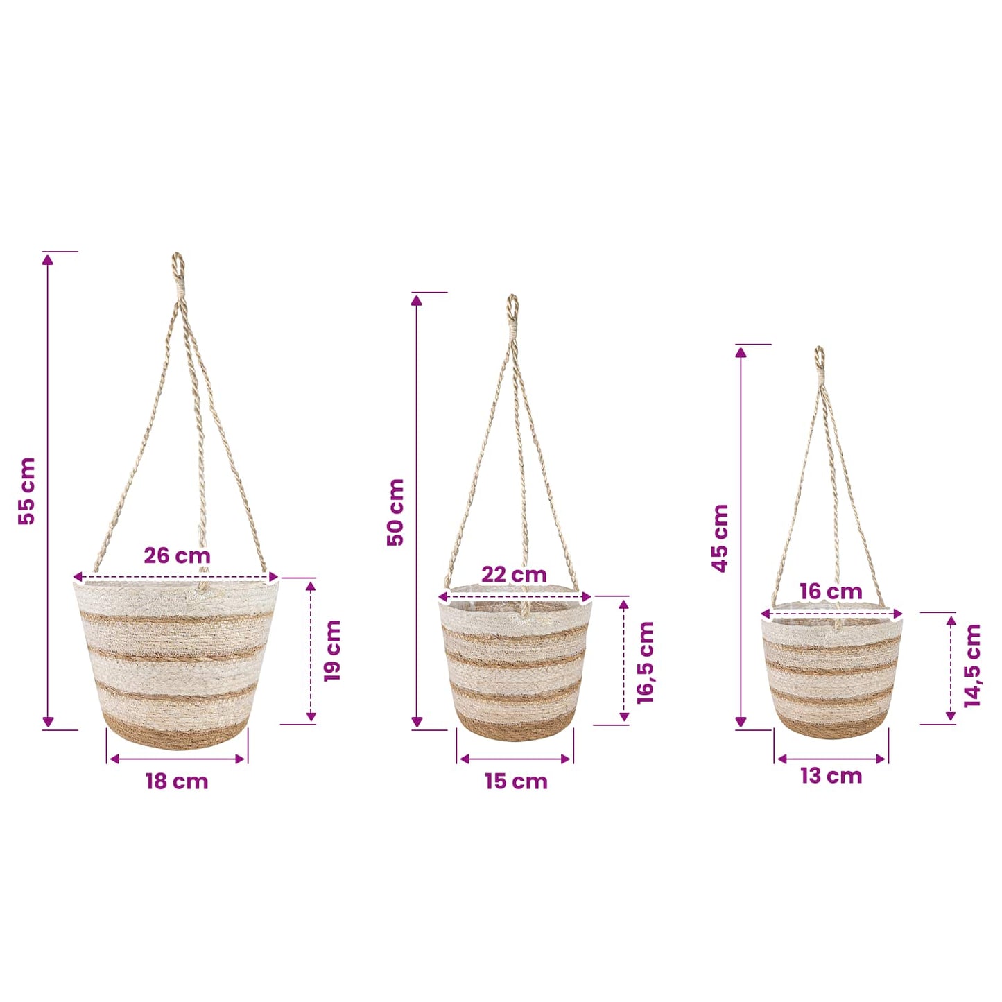 3 pcs Natural ,White and Beige Ø26 x 19 cm 100% Seagrass