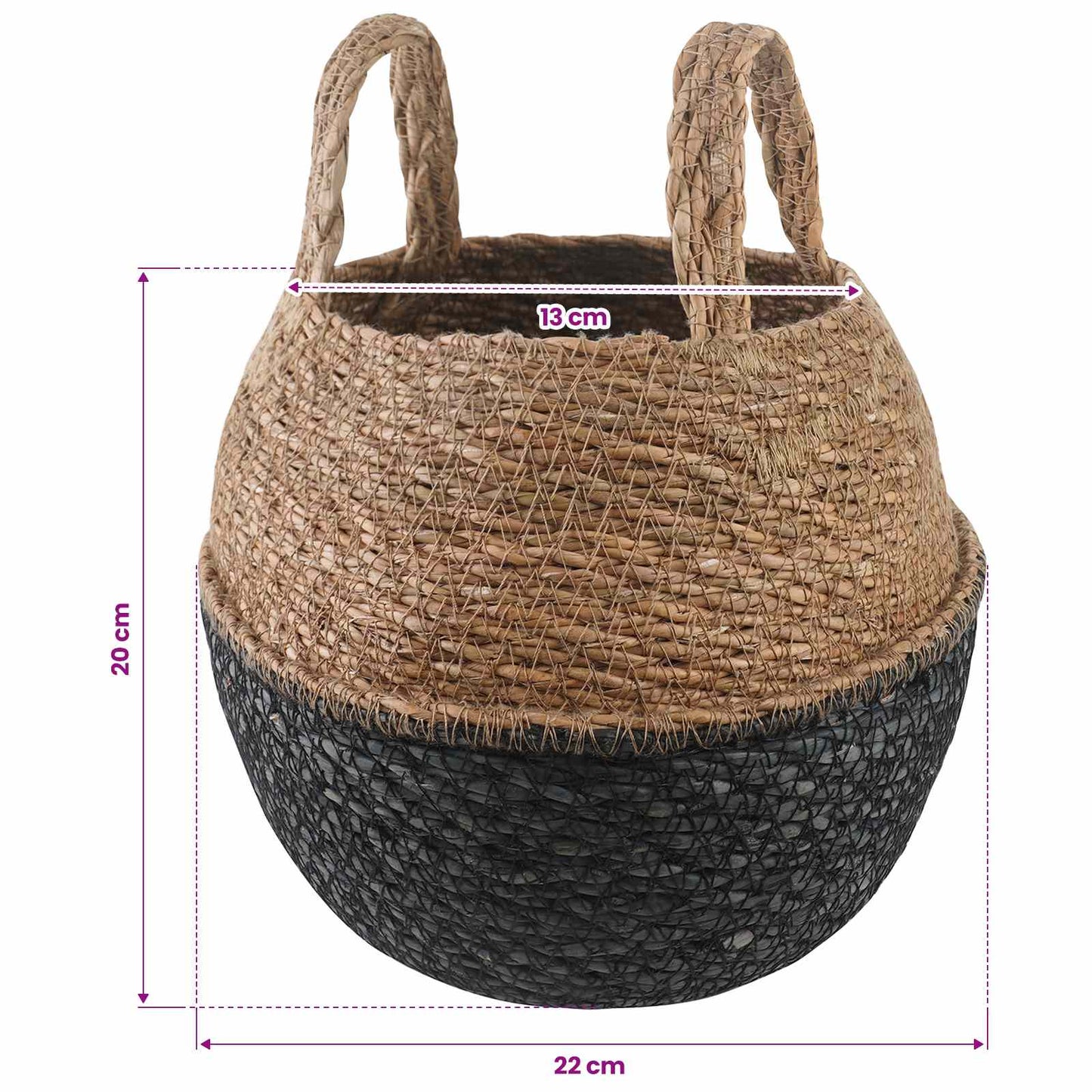Plant Pot with Handles Black Ø 22 x 20 cm 100% Seagrass