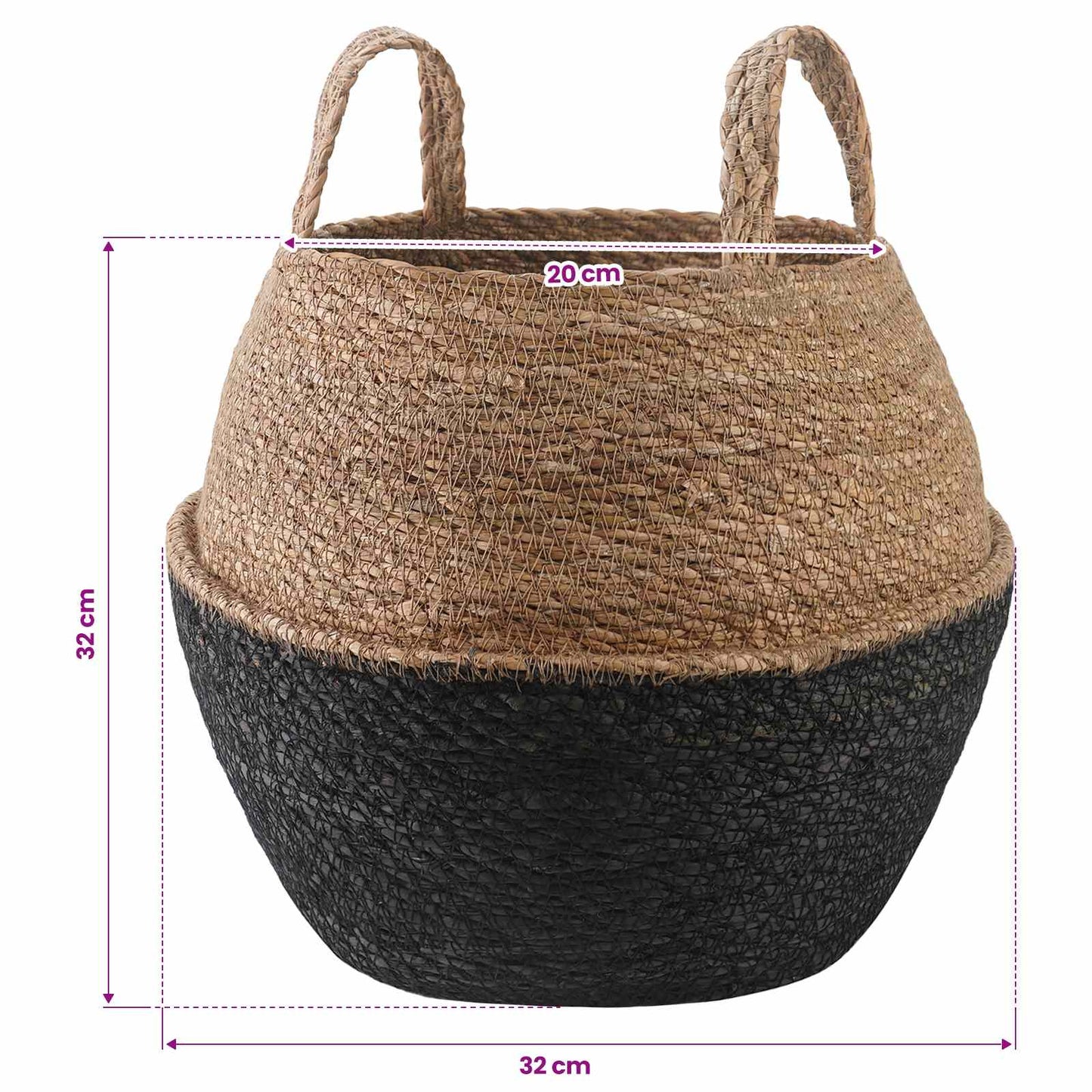 Plant Pot with Handles Black Ø 32 x 32 cm 100% Seagrass