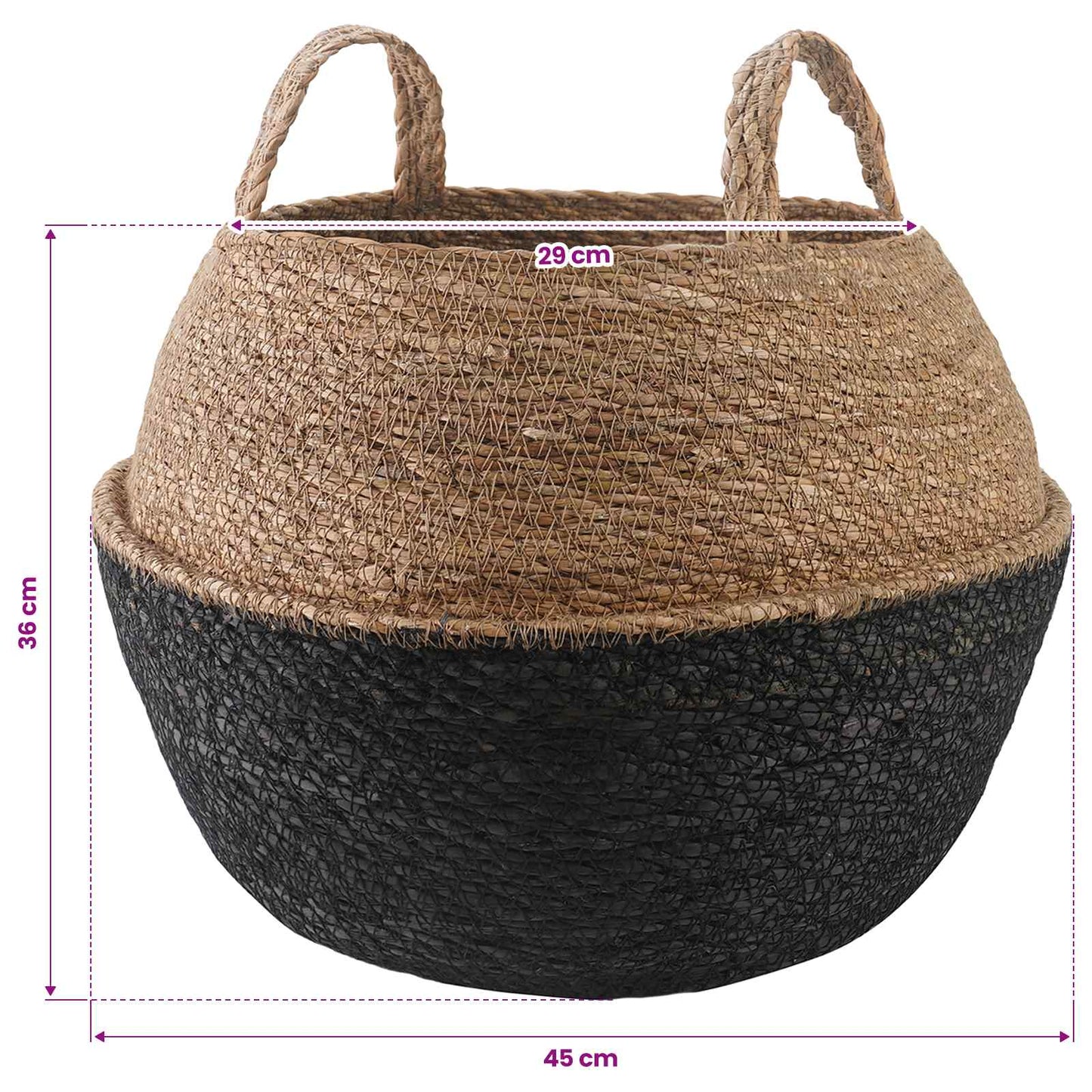 Plant Pot with Handles Black Ø 45 x 36 cm 100% Seagrass