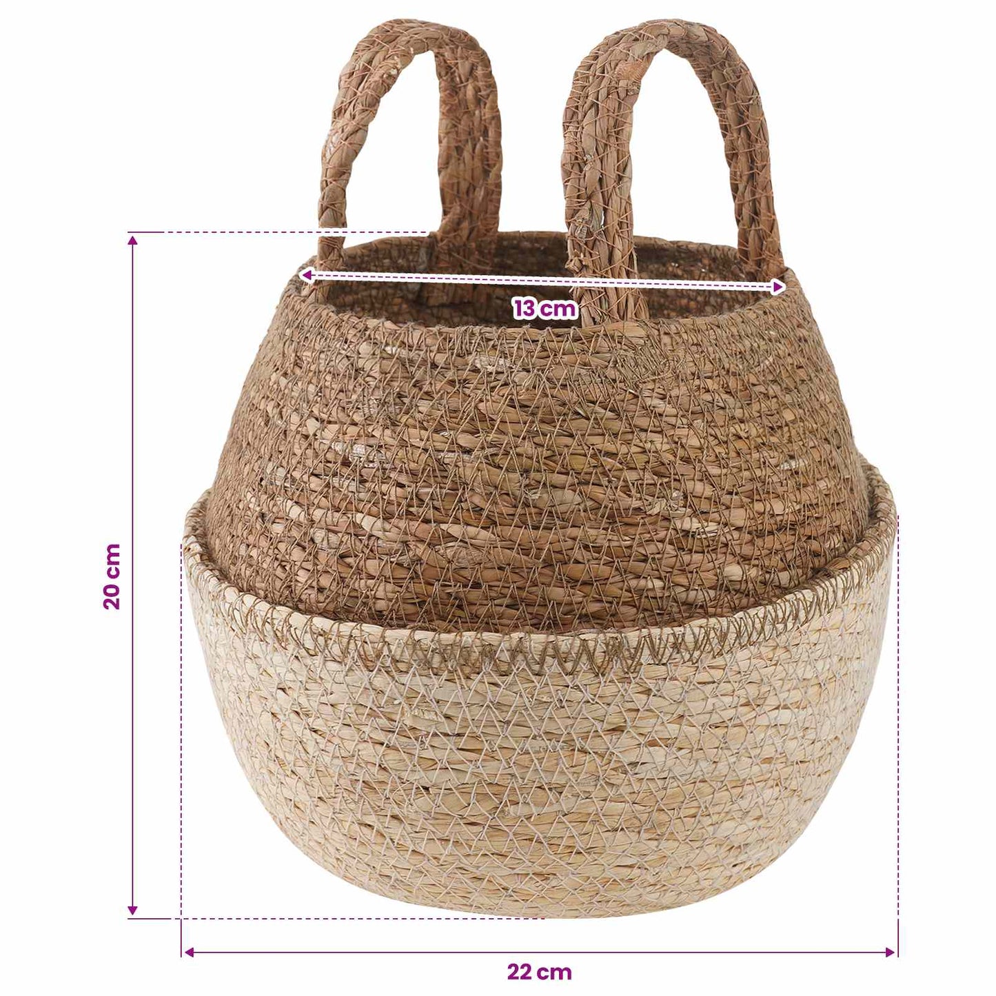 Plant Pot with Handles White Ø 22 x 20 cm 100% Seagrass