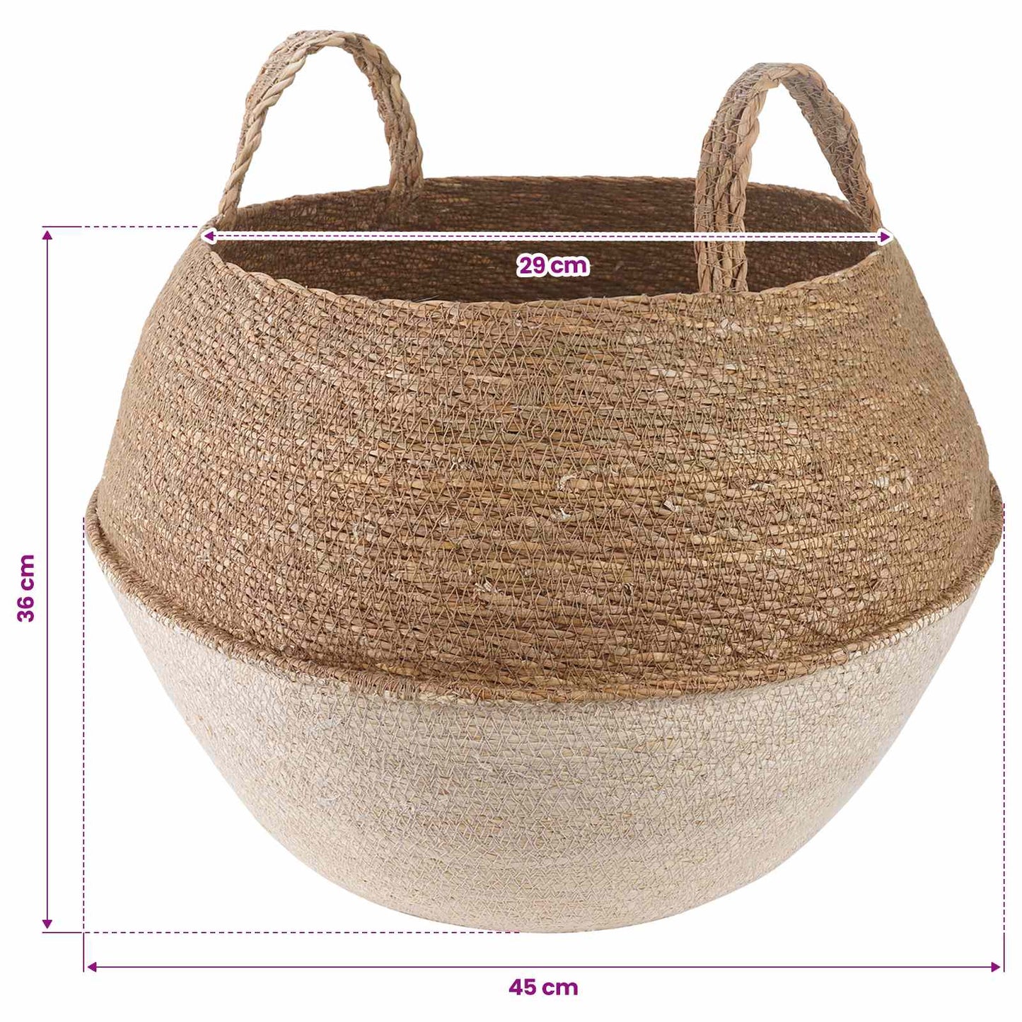 Plant Pot with Handles White Ø 45 x 36 cm 100% Seagrass