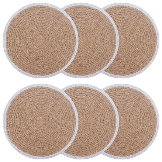 Jute Placemets 6 pcs Natural and White 100% Tossa Jute