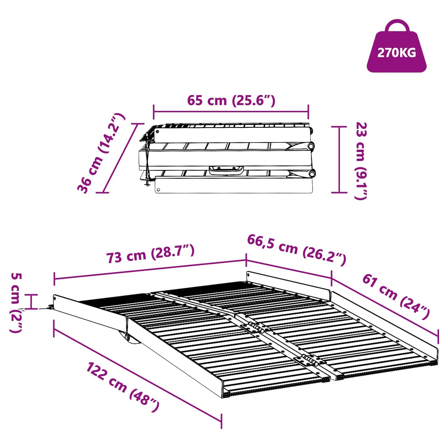 Ramp for Wheelchair 270 kg Silver 270 kg Aluminium