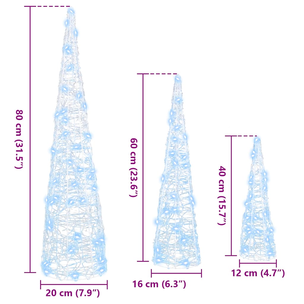 Christmas Tree 3 pcs 90 LEDs Cold white 20 x 20 x 80 cm Acrylic