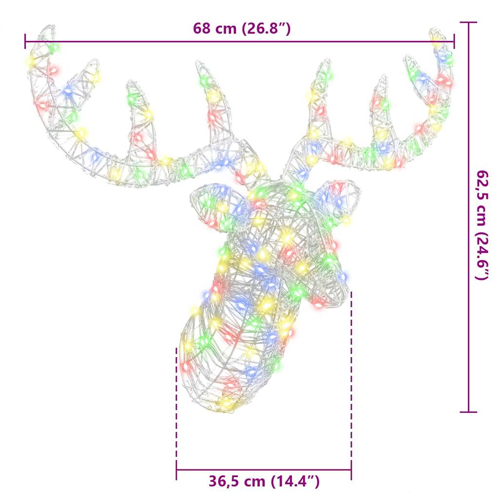 Reindeer Head 140 LEDs Colourful 68 x 36.5 x 62.5 cm Acrylic