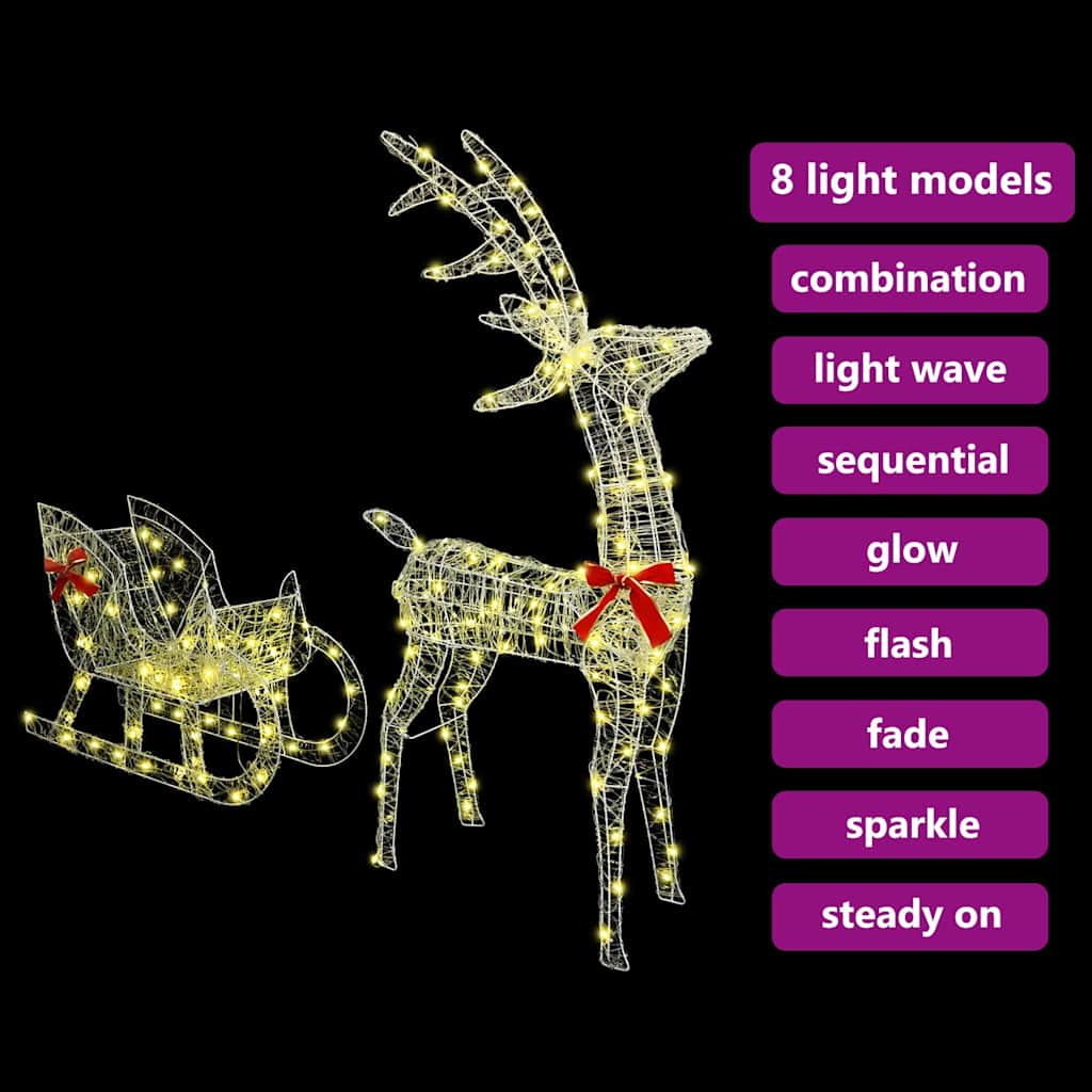 Reindeer Pull Sleigh Warm white 70 x 24 x 128 cm Acrylic